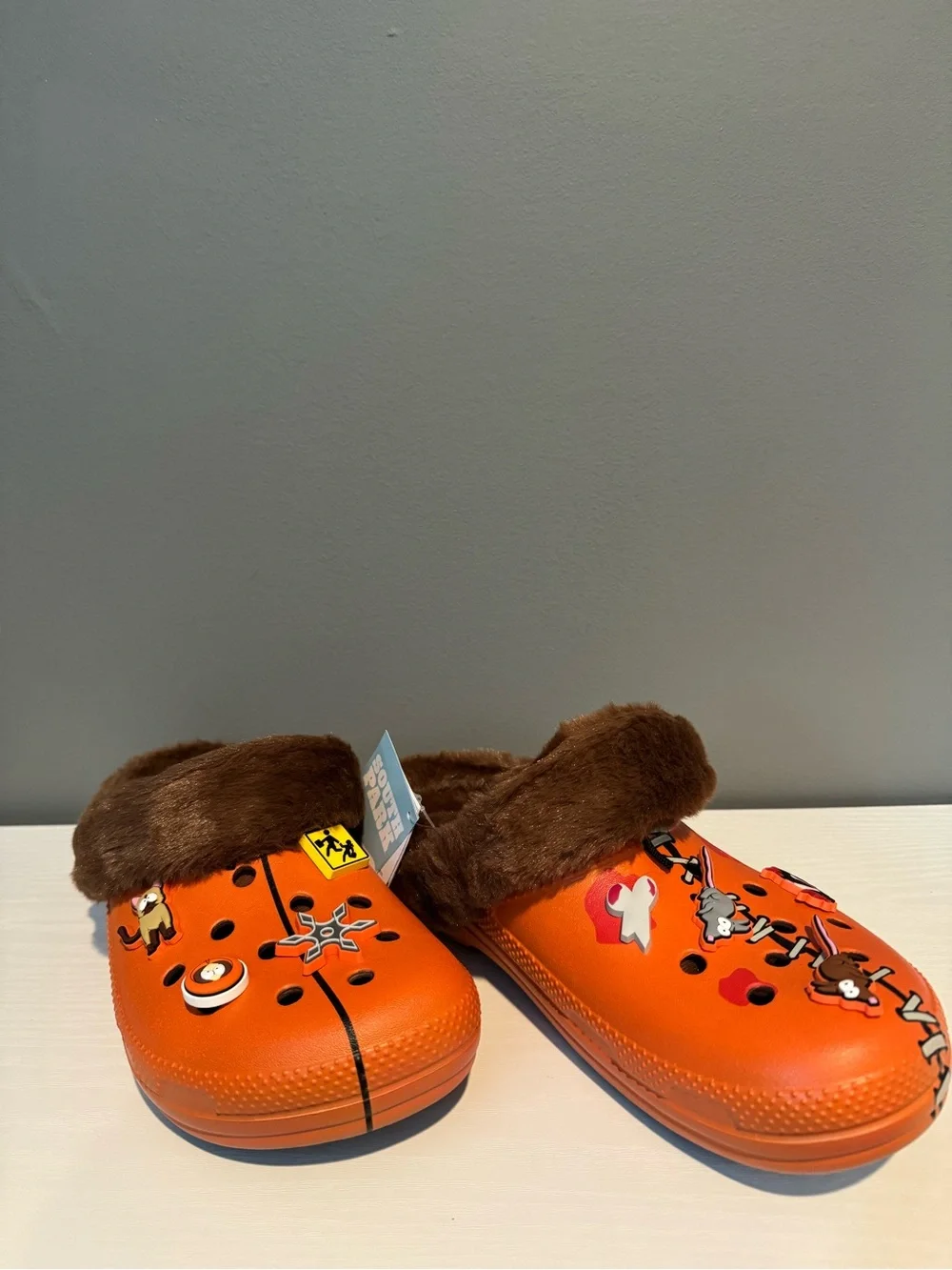 CROCS Orange Fur-Lined Clog Mules with Character Charms